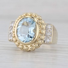2.89ctw Oval Aquamarine Diamond Ring 14k Yellow Gold Size 6.25
