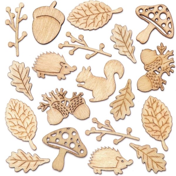 Baker Ross Mini-Holzformen Herbstmotive Kinder Basteln Dekorieren 45 Stk Braun-image