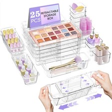 25 Pcs Extendable Clear Drawer Organizer Adjustable Vanity Storage Box, 3-Size