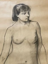 Large Drawing 66 7/8in Size Life Xixth Workshop Woman Nude to Identify Antique
