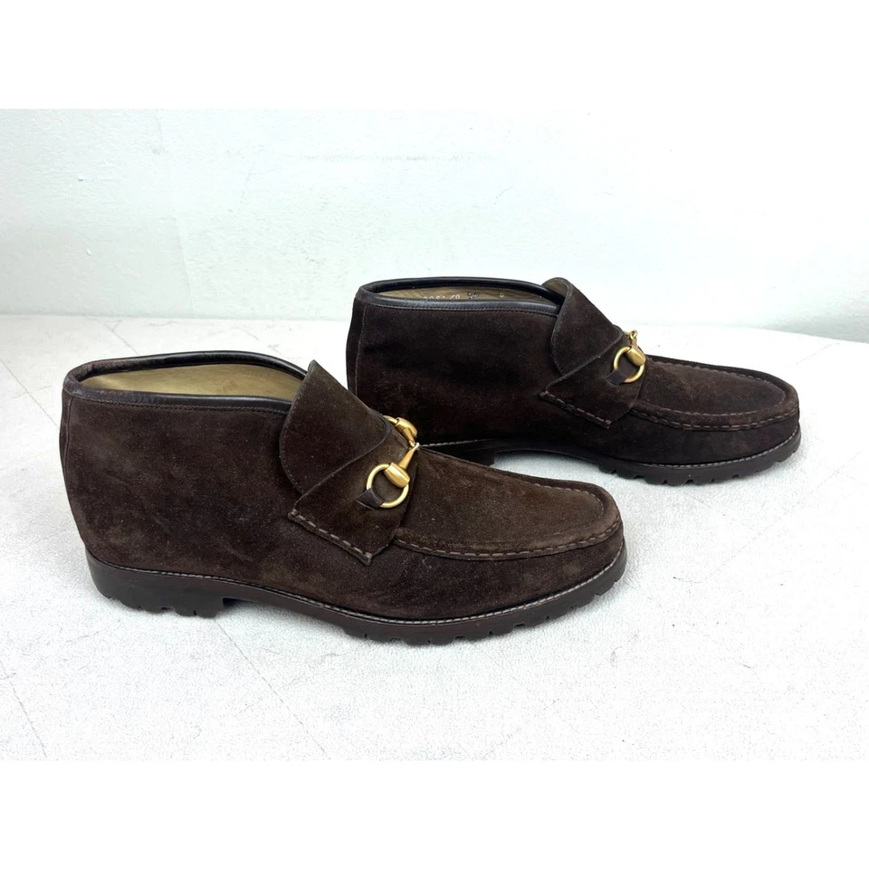 Gucci Marrón Gamuza Tobillo Mordida de Caballo Zapatos Mocasines Botas Para Hombre Talla 9.5 Foto 4 de 4