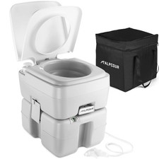 Alpcour Portable Toilet White Camping RV Boat Commode with Travel Bag