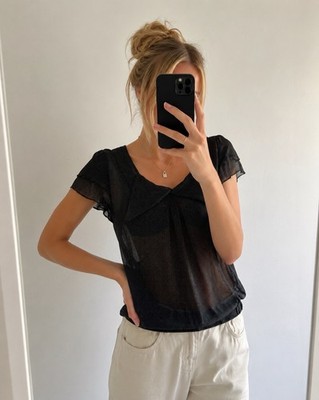 Durchsichtige Damen Kurzarm Bluse von zara Basic Gr. L