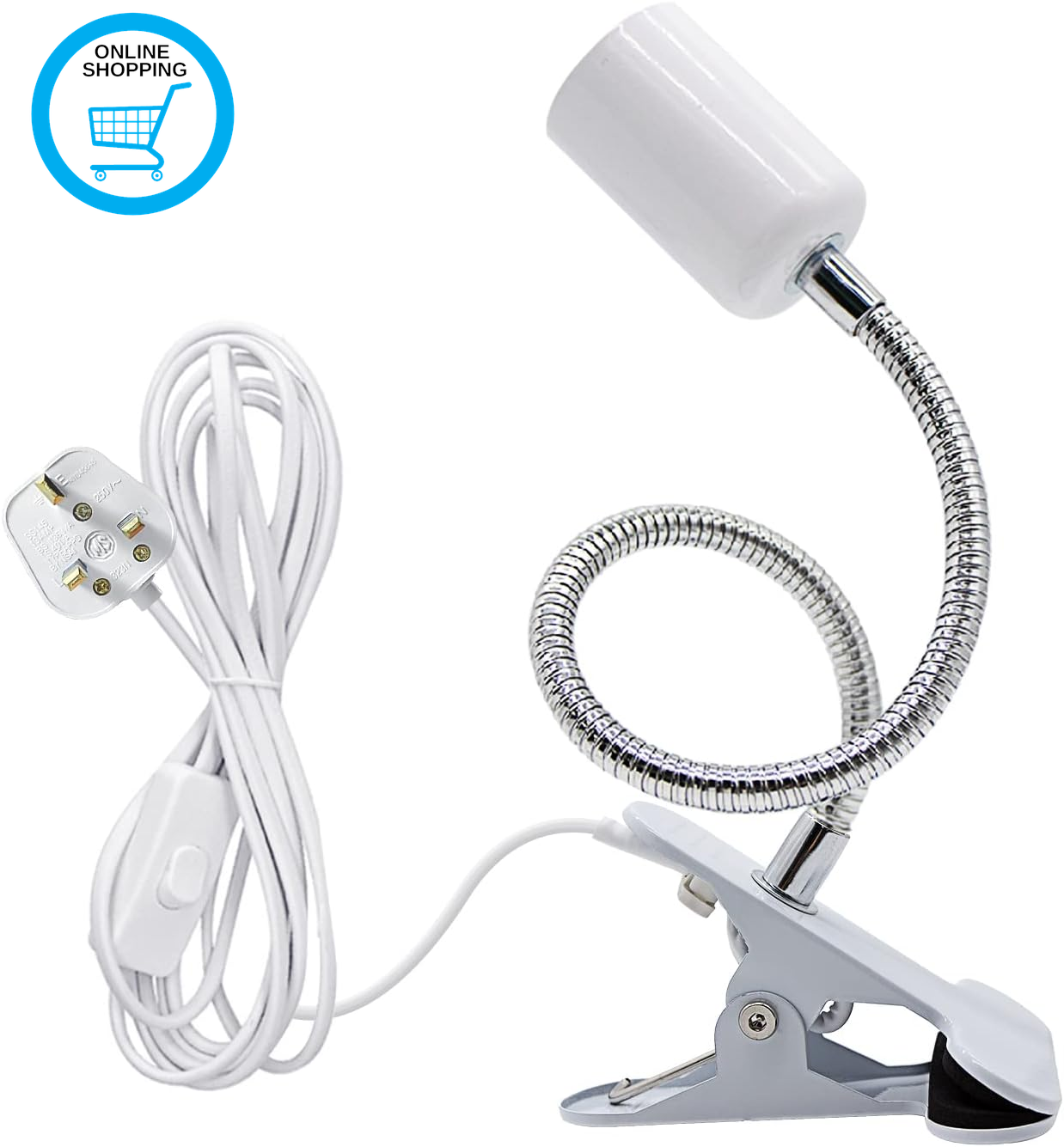 360° Flexible Clip Lamp Holder Bedside Reading Light, Adjustable Gooseneck Desk