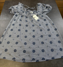 Very J Navy Gingham Embroidered Floral Peasant Boho Ruffle Dress NWT-Small