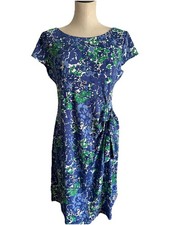 Talbots Dress Womens Petite Large Floral Sheath Dress Size Tie Cap Sleeve Garden