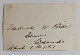 1881 FREDERICK W PITKIN AUTÓGRAFO FIRMA TARJETA GOBERNADOR REPUBLICANO DE COLORADO
