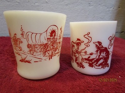 Lot of 2 Vintage Milk Glass Coffee Mugs Cups Hopalong Cassidy Davy