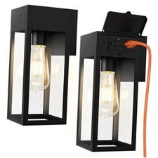 2 Pack Porch Lights Outdoor Wall Sconce, Outdoor Light with No Sensor Black