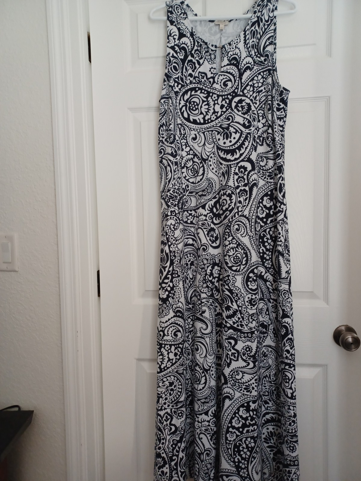 Talbots Maxi Dress Womens Size XL Blue White Paisley Jersey Knit Resort Cruise-image