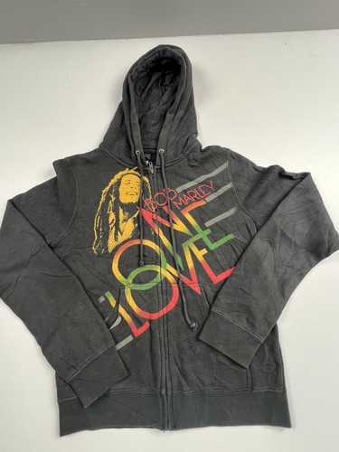 Zion Rootswear Bob Marley Hoodie Sweatshirt Mens Large Black Full Zip One Love