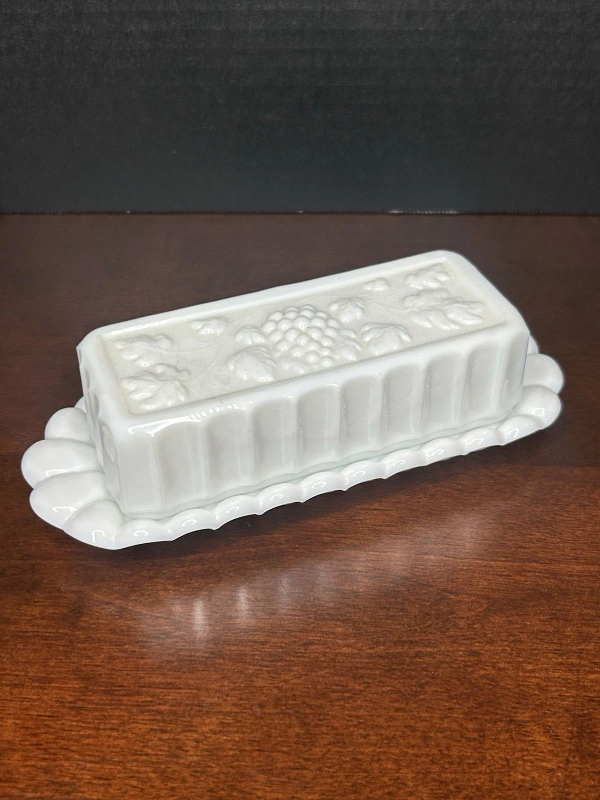 Vintage Westmoreland Milk Glass Paneled Grape Butter Dish with Lid