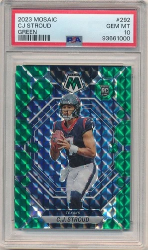 CJ STROUD 2023 PANINI MOSAIC #292 RC ROOKIE GREEN PRIZMS TEXANS PSA 10 GEM MINT