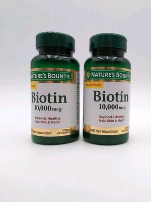 Nature's Bounty Biotin 10000mcg Hair Skin Nail Support Softgels 180 Ct Lot Of 2