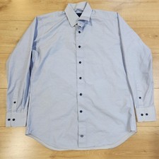 David Donahue Shirt Mens XL Blue Check Trim Fit Dress Long Sleeve Button Up