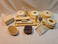 LOT Vintage Ivory Celluloid Vanity Dresser Set Brush Mirror Comb Shaving Box