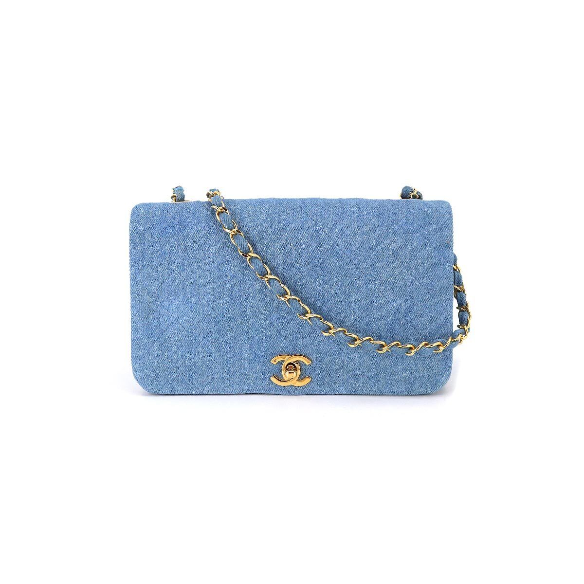 CHANEL Matelasse Chain Shoulder Bag Denim Blue Vintage Purse