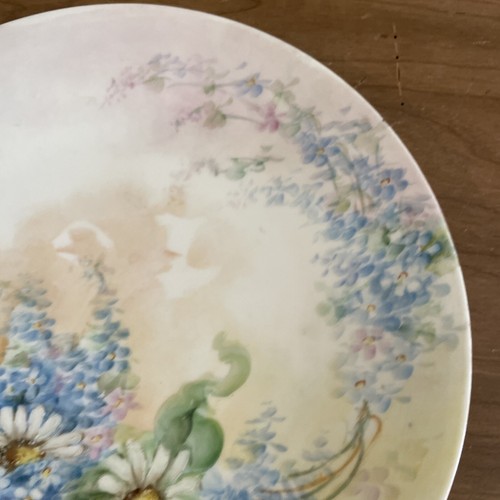 VINTAGE J.P.L. (Jean Pouyat) LIMOGES Hand Painted Plate 9” White Blue Flowers - Picture 3 of 8