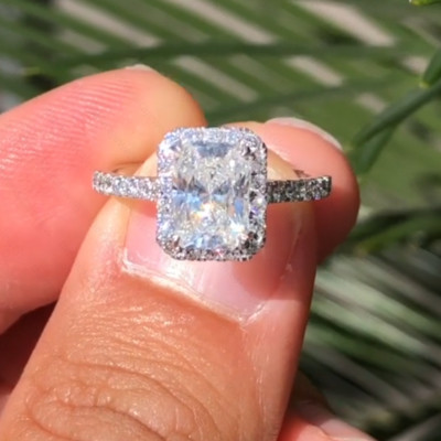 2.41Ctw Radiant Cut Moissanite Halo Engagement Wedding Ring 925 Sterling Silver