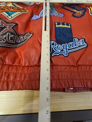 Jeff Hamilton MLB Logos Leather Jacket Vtg team JH Design red size