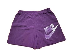 Vtg 90s NIKE Swim Trunks, Spell Out, Embr Swoosh, Mens XL, Purple, Mesh Cut Out