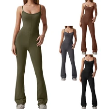 Womens Bodysuit Wide Legs Pants Rompers Fitness Jumpsuit One-Piece Casual Yoga