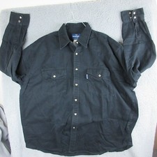 Wrangler Shirt Mens 17 17.5 Black Pearl Snaps Western Heavy Cotton