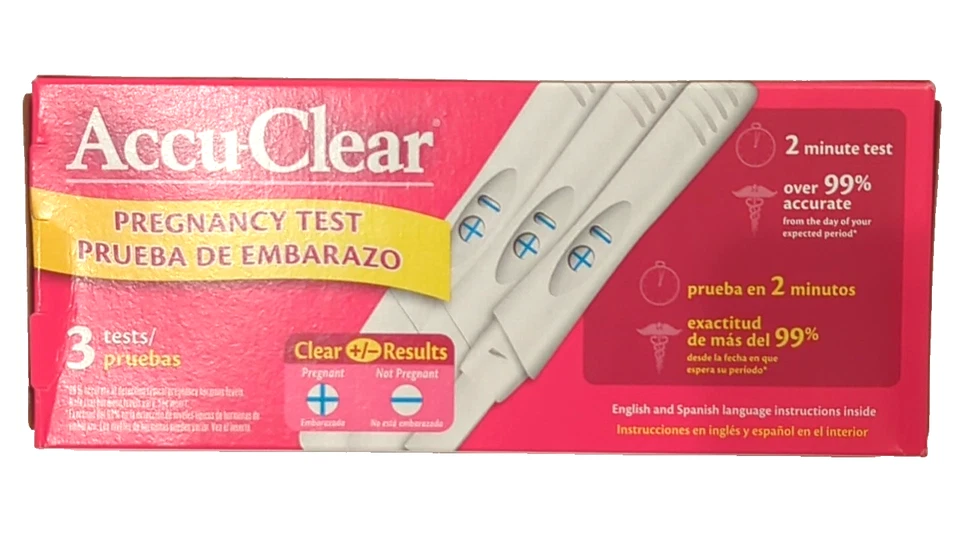 Prueba de embarazo Accu-Clear 2 minutos 99 % de precisión caja de 3 quilates exp.  2023 Foto 2 de 4