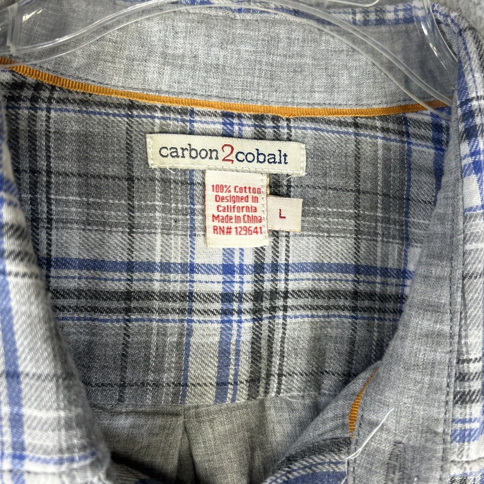 Camisa de franela de carbono 2 cobalto para hombre grande gris azul a cuadros manga larga Cabincore Foto 4 de 4