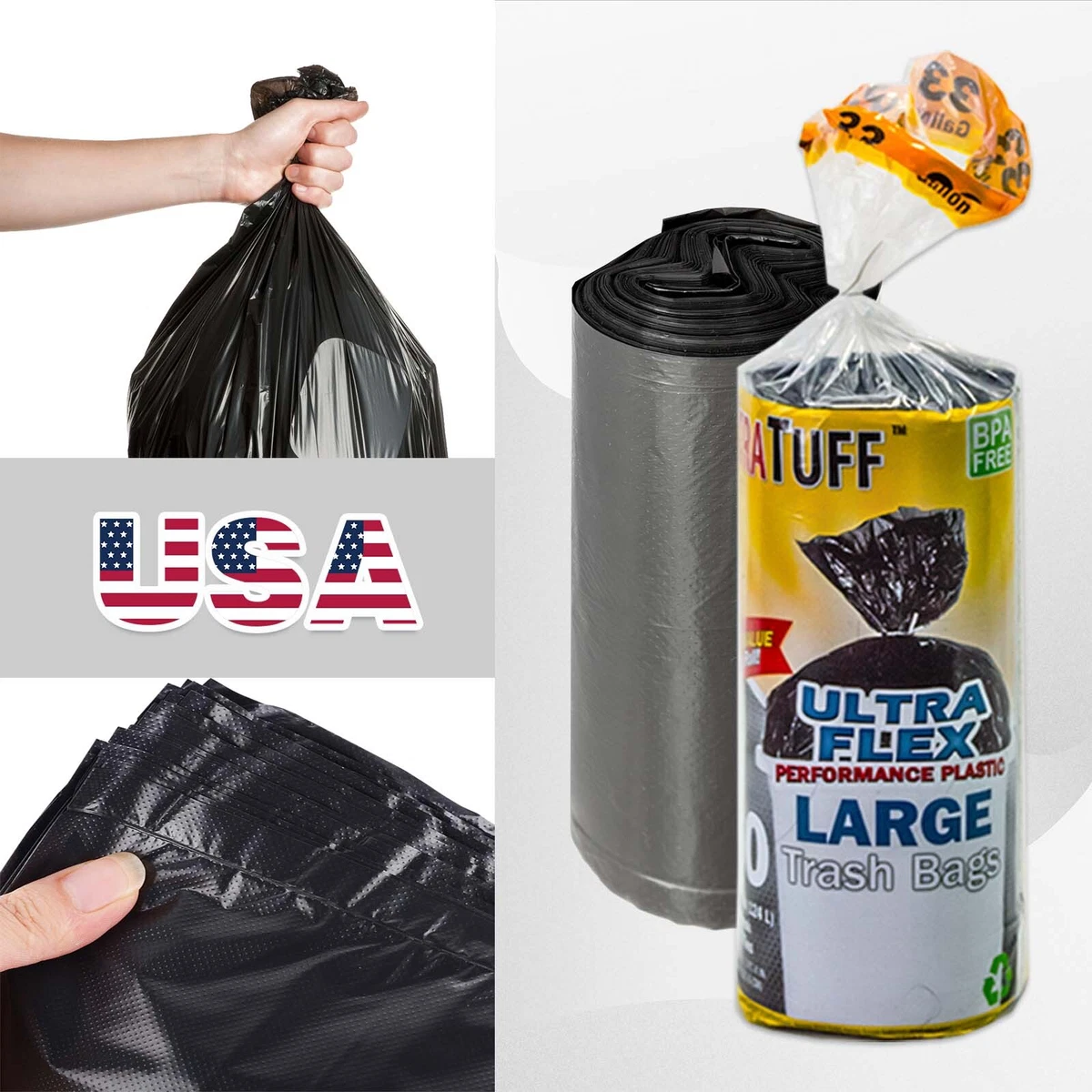 33 Gallon 60 Pcs Heavy Duty Trash Bags Large Garbage Rubbish Bags Ultra Flex