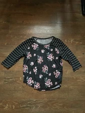 Boutique Plus Women's Long Sleeve Shirt Size 1X Black Floral Flowers Striped