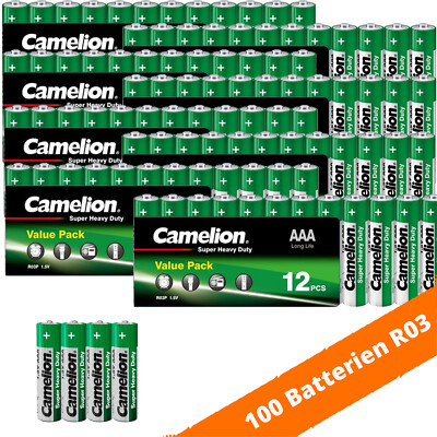 100 x AAA Camelion Micro R03 Batterie Super Heavy Duty 1,5V Zink Kohle Folie