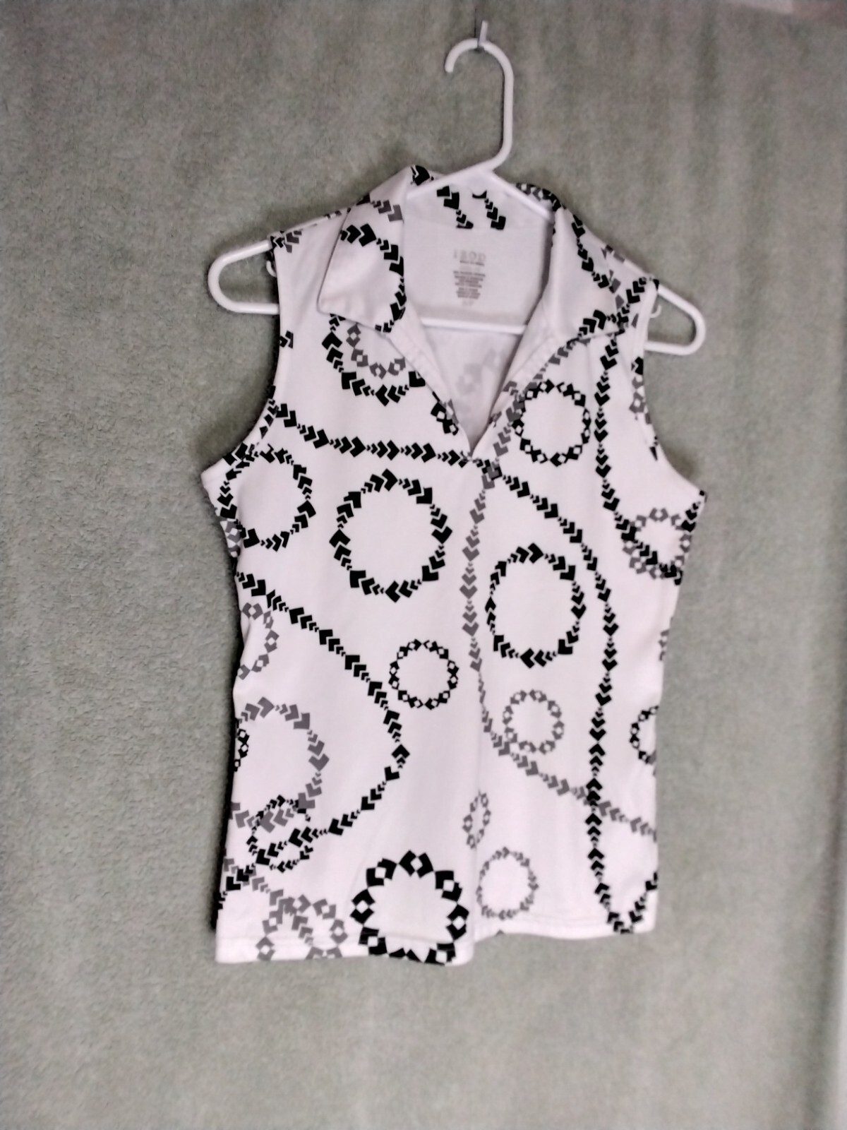 Izod Golf Classix Polo Shirt Cool FX Womens Size S White Geometric Sleeveless