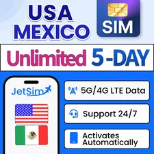USA Mexico SIM Card - Unlimited High-Speed Data, 5 Day JetSim Travel SIM Card