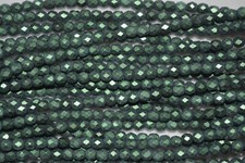 Czech Fire Polished 4mm round faceted glass beads - Metallic Suede Leafy Green