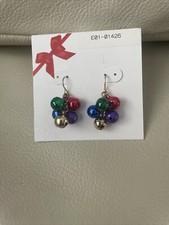 Pierced Earrings Jingle Bells Hook Christmas Happy Holidays Multi-Colored NEW
