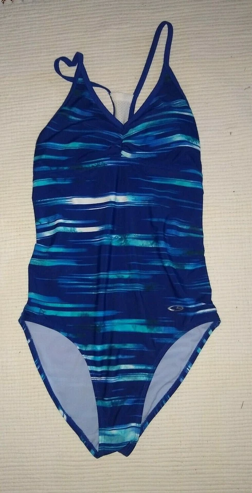 Traje de baño Champion espalda cruzada para mujer sujetador pequeño azul marino y acuático usado en excelente estado competición Foto 2 de 4