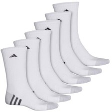 ADIDAS Aeroready White Black Logo Mens Superlite Crew Socks sz 6-12 6 pk  20