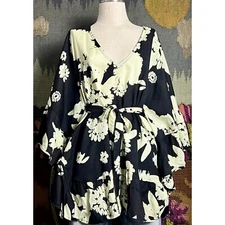 Anthropologie Bel Kazan Black Floral Ruffle Kaftan Caftan