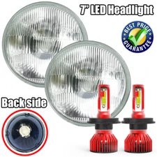 7 Inch LED Glass Headlight Round, ORIGINAL CLASSIC LOOK conversion Chrome pair