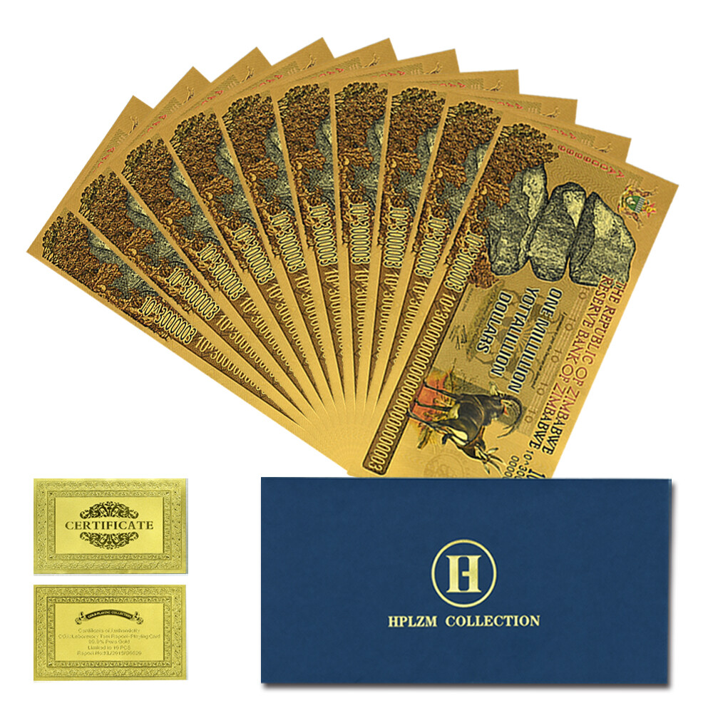 Zimbabwe One Millillion Yottalillion Dollars Gold Foil Plastic