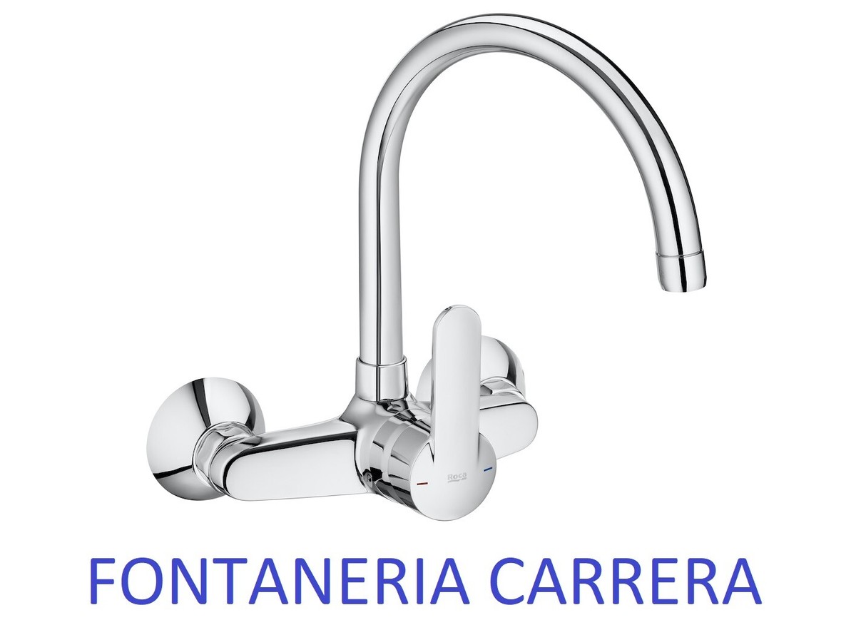 GRIFO FREGADERO MONOMANDO PARED CAÑO ALTO CROMO 15CM ROCA MODELO
