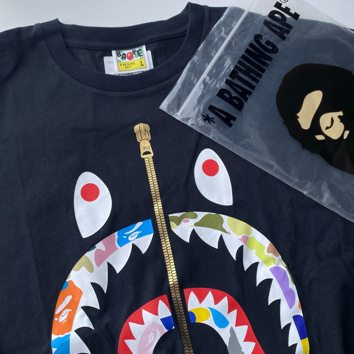 BAPE MULTI CAMO SHARK RELAXED TEE BLACK | eBay