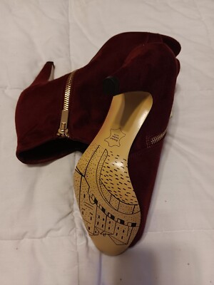 New Bella Vita Burgundy Open Toe Fabric Bootie with Lace Embellishment 7.5M