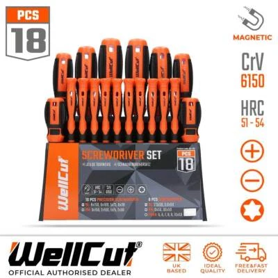 WELLCUT Screwdriver Set Magnetic with Precision Screwdrivers 18 Piece Pro
