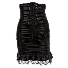 Damen Schnürer Rock Plissiert Rüschen Kordelzug Taille Slim Gothic Punk Schwarz