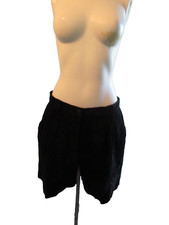 VTG Forenza Black Suede Leather Pleated High Rise Waist Lined Shorts Size 14