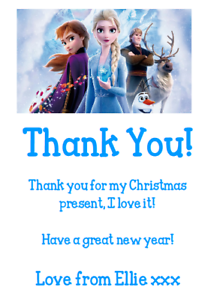 personalised party thank you notes notelets CHRISTMAS DISNEY FROZEN II OLAF ANA