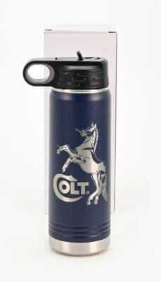 Colt Firearms Rampant Stallion Logo 20oz Navy Blue Water Bottle. Python. New