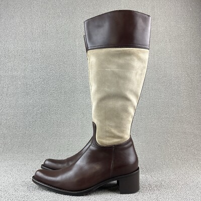 Coach Olivia Riding Boots Womens Tan Suede Brown Leather